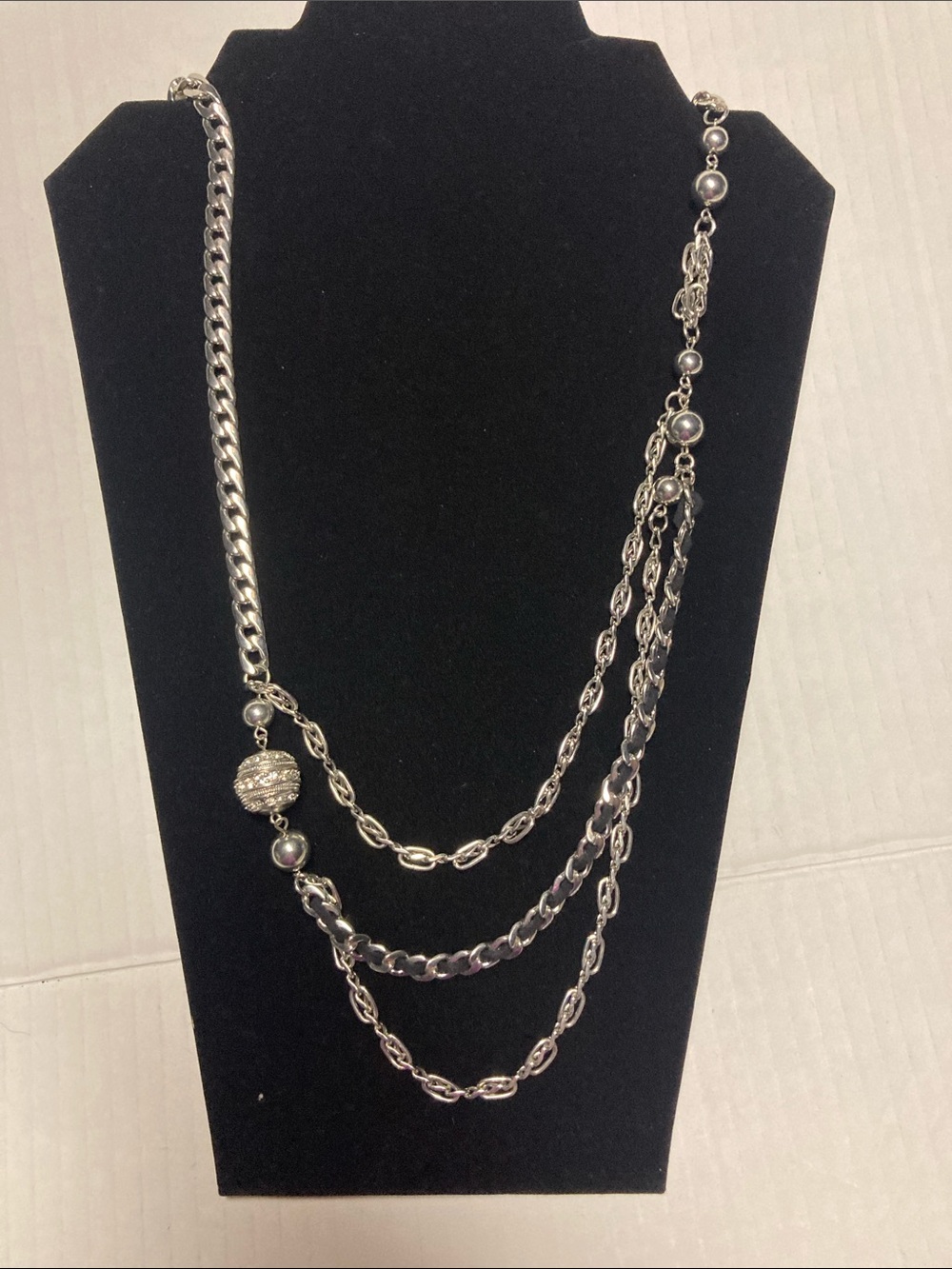 Jessica Simpson Layered Silver Multi-Chain Necklace with Beaded Accents